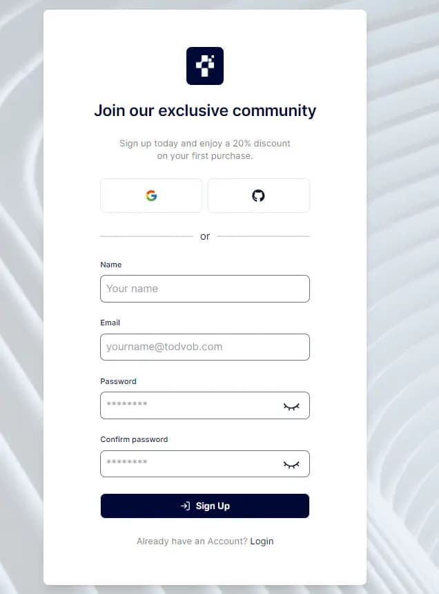 Signup page